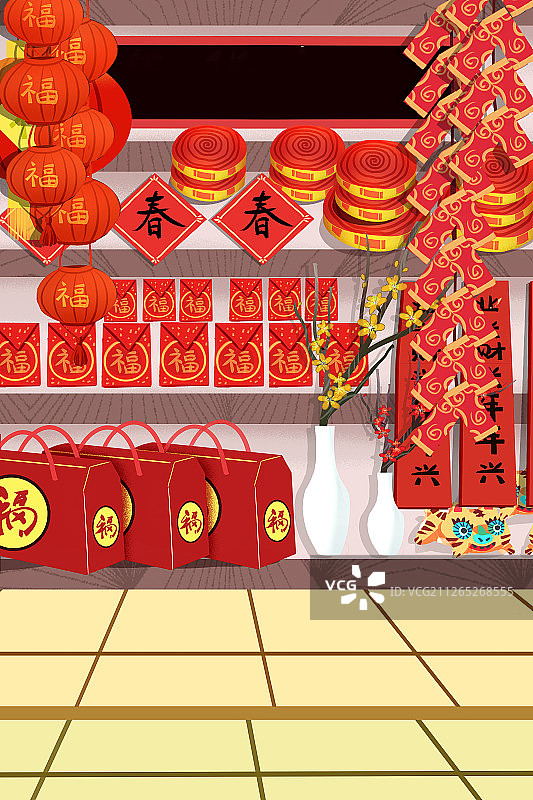 春节超市货架插画背景图片素材