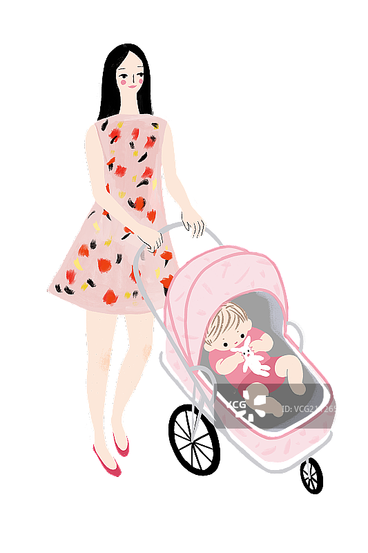 妈妈和手推车里的宝宝图片素材