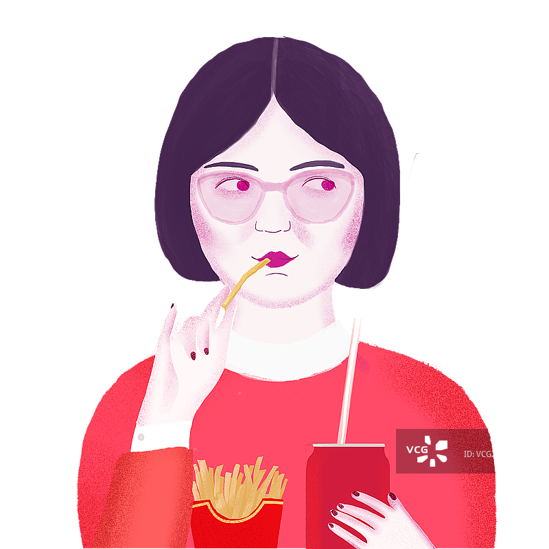 吃薯条喝饮料的女士图片素材