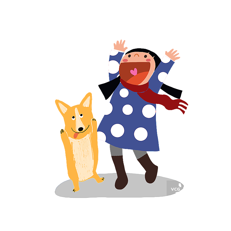 女孩和柯基犬图片素材