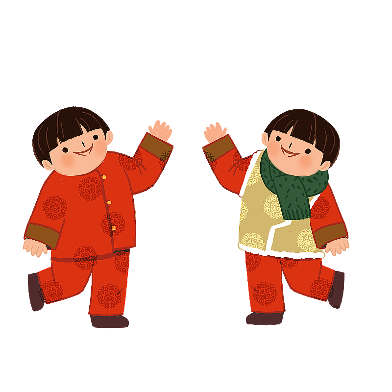 庆祝新年两个小孩招财童子图片素材