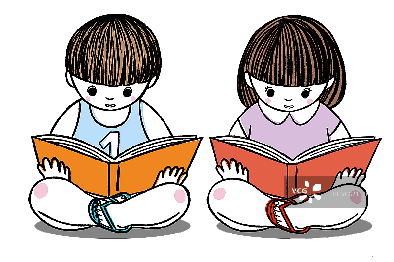 读书的男孩女孩图片素材