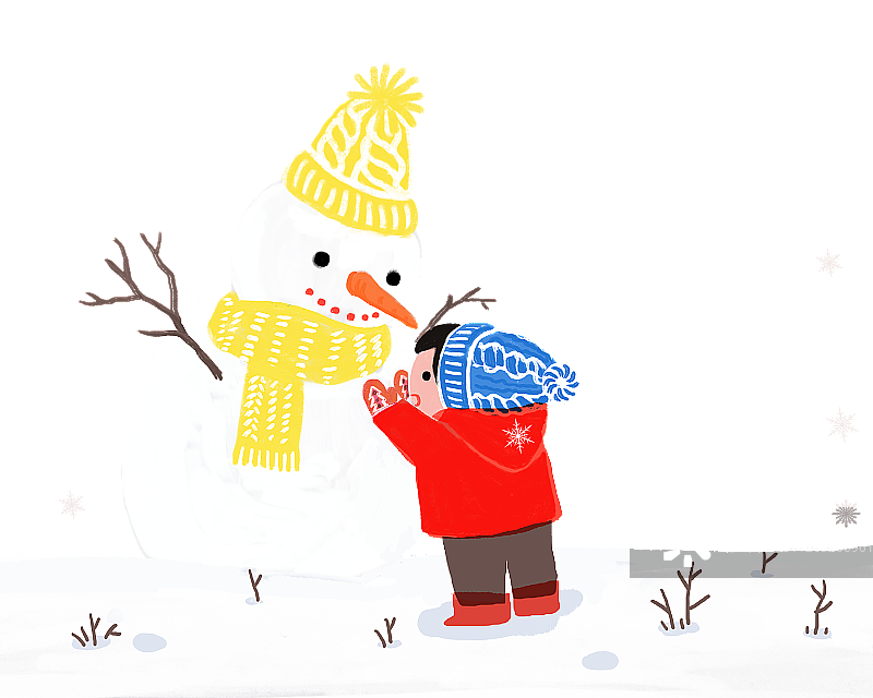 小孩堆雪人图片素材