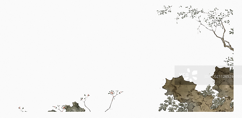 中国风工笔古风石头,植物图图片素材