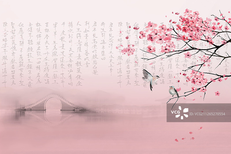 浪漫充满诗情画意的山水画图片素材