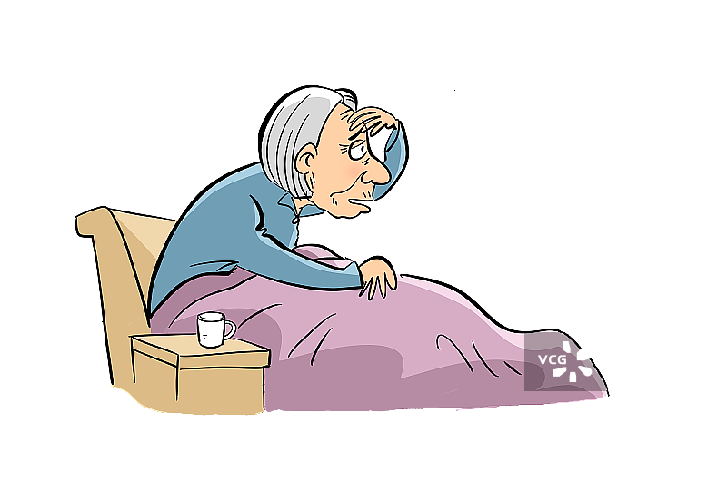 床上翘首盼望的老奶奶图片素材
