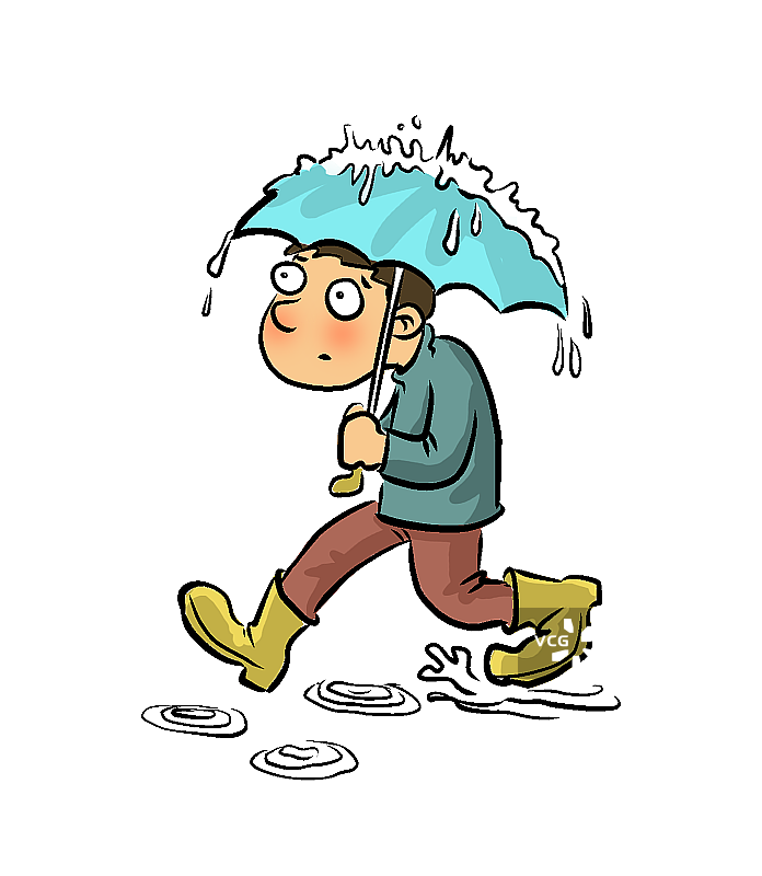 雨中撑伞的男孩图片素材