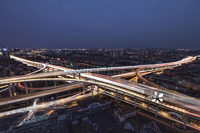 上海沪闵高架立交桥夜景图片素材
