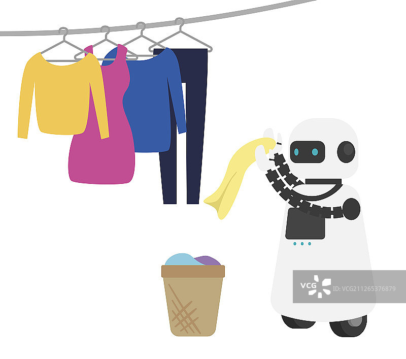 人工智能机器人正在晾晒衣服图片素材