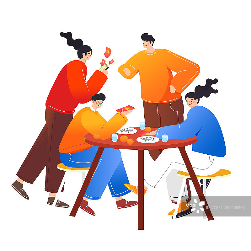 卡通2020鼠年家人团聚团圆新年春节过年背景矢量插画图片素材