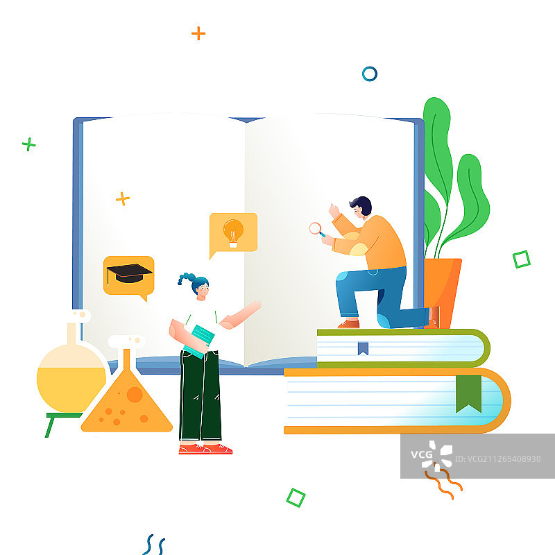 卡通在线教育课程学生择校毕业研究生考试矢量背景插画图片素材