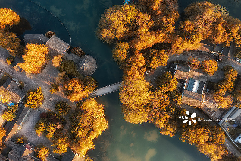 中国浙江杭州西湖风景区黛色参天秋色的傍晚图片素材