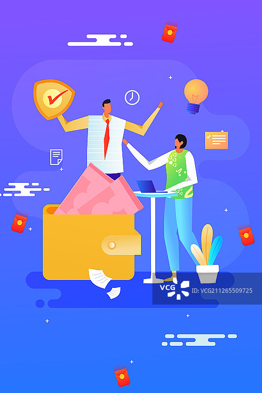 卡通互联网金融礼物促销活动渐变矢量背景插画图片素材