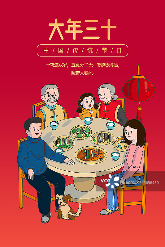 大年三十新年年俗系列插画展板图片素材