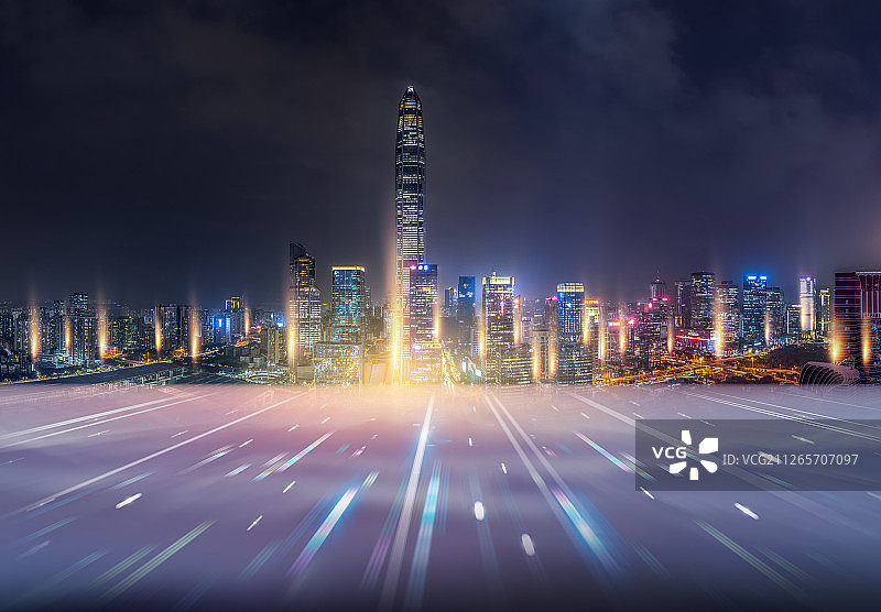 光线智能未来科技感商务写字楼房地产广告创意深圳城市天际线图片素材