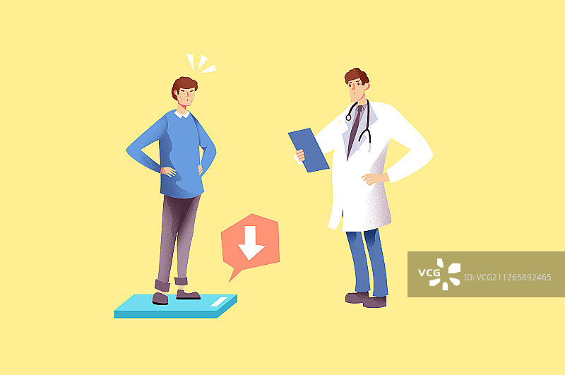 卡通医疗医生指导减肥计划瘦身成功插画图片素材