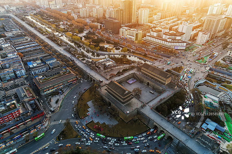 西安城墙安定门航拍图片素材