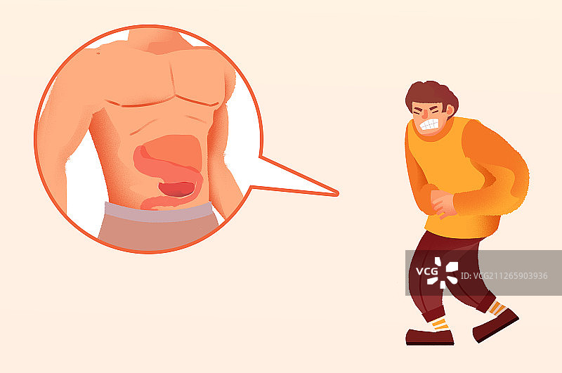 卡通手绘男人胃疼腹痛肚子疼海报插画图片素材