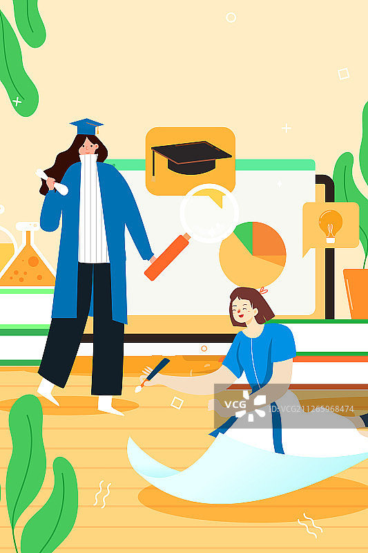 卡通在线教育课程学生新学期开学补课活动矢量背景插画图片素材