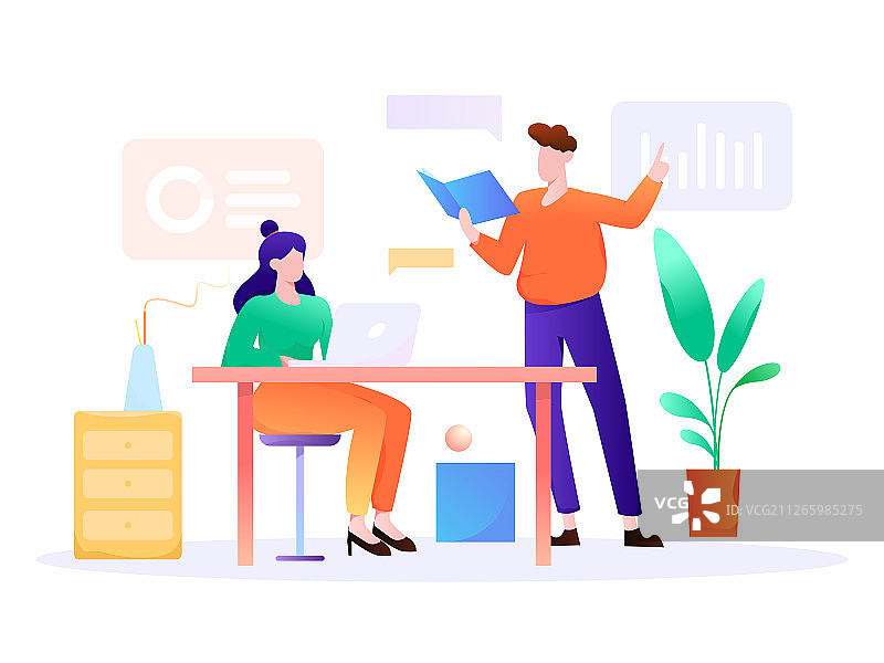 办公室会议2， 矢量扁平人物场景创意概念插画图片素材
