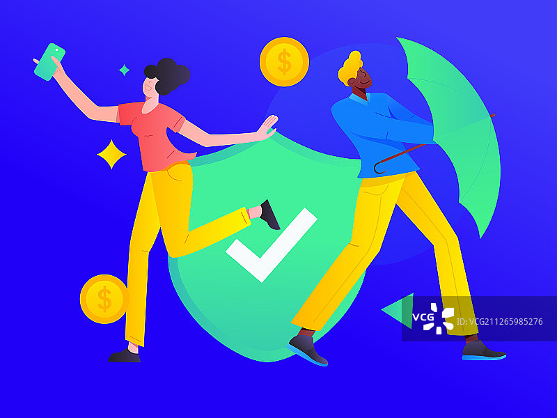 保护用户资产安全， 矢量扁平人物场景创意概念插画图片素材