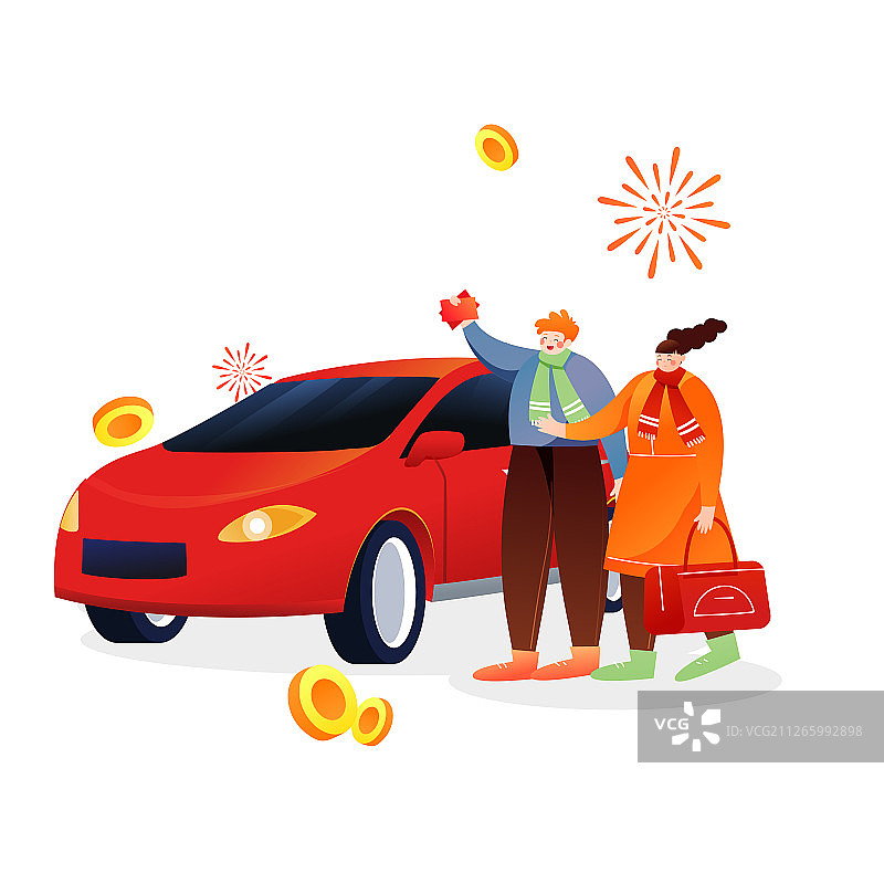 卡通2020鼠年新年家人回家过年春运中国风背景矢量插画图片素材