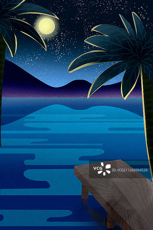 夜晚大自然深蓝色风景插画背景图片素材