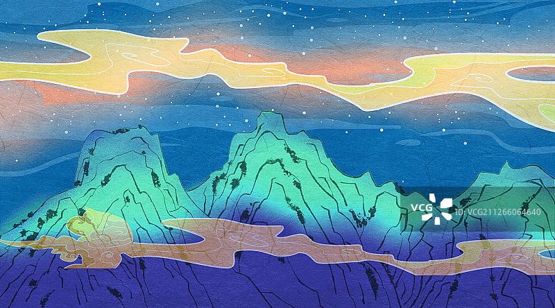 中国风仙山插画背景图片素材