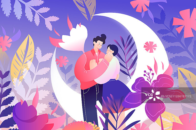 卡通清新情人节浪漫情侣约会背景矢量插画图片素材