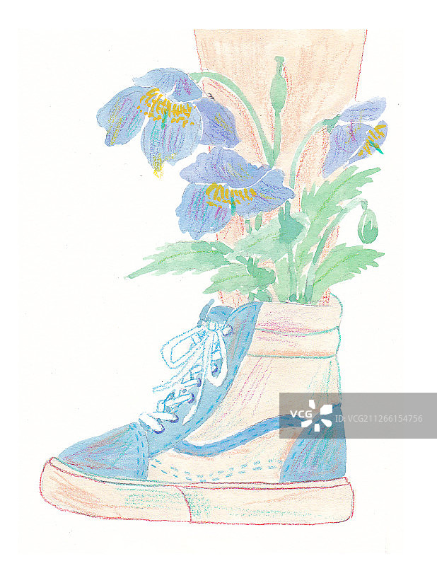 运动鞋花朵水彩插画图片素材