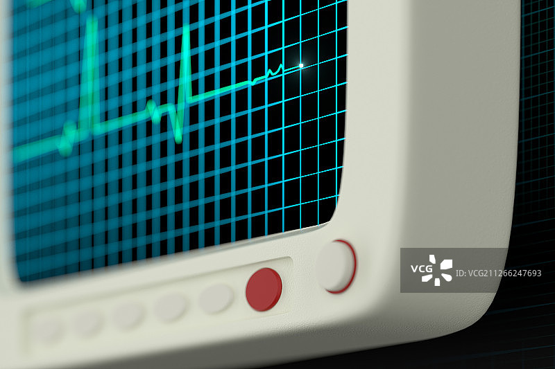绿色屏幕上的心脏图曲线 三维渲染图片素材