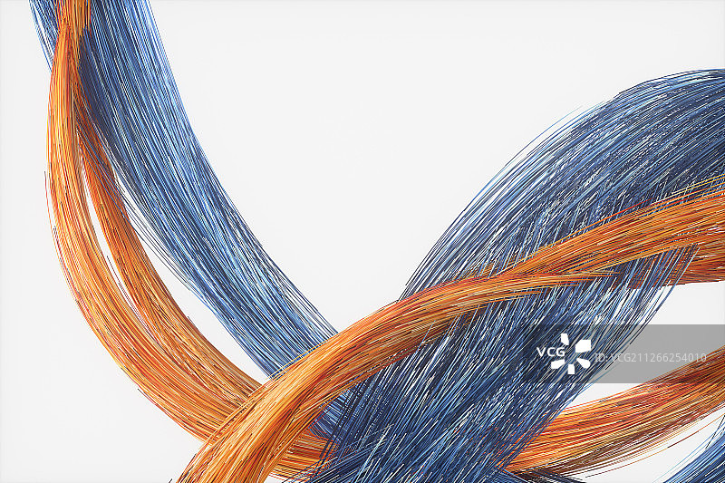蓝色与橙色交错的流动感线条 三维渲染图片素材