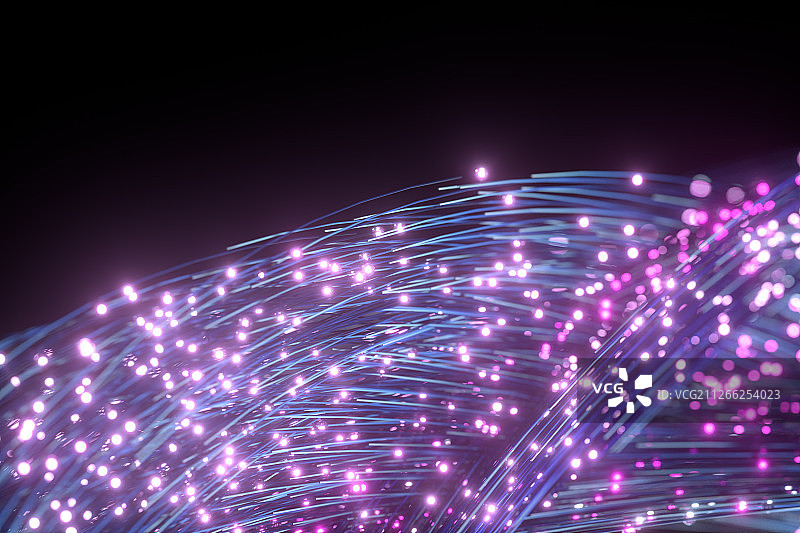 流动发光的紫色粒子与线条 三维渲染图片素材