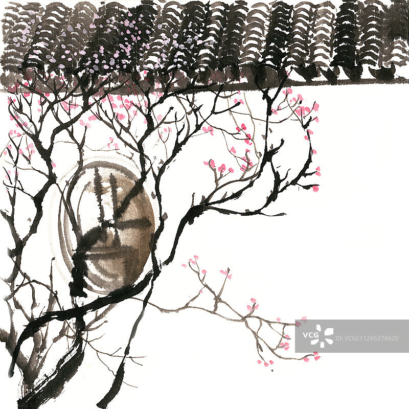 梅花与小院图片素材