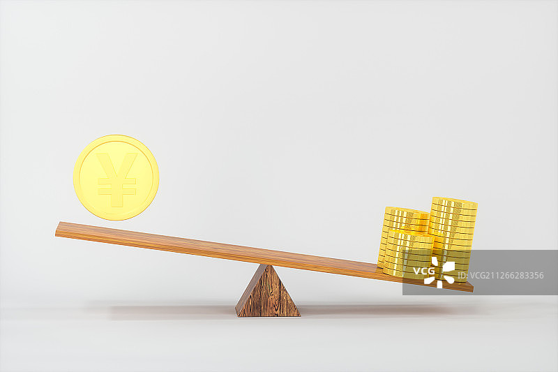 倾斜的天平上两端的货币 三维渲染图片素材