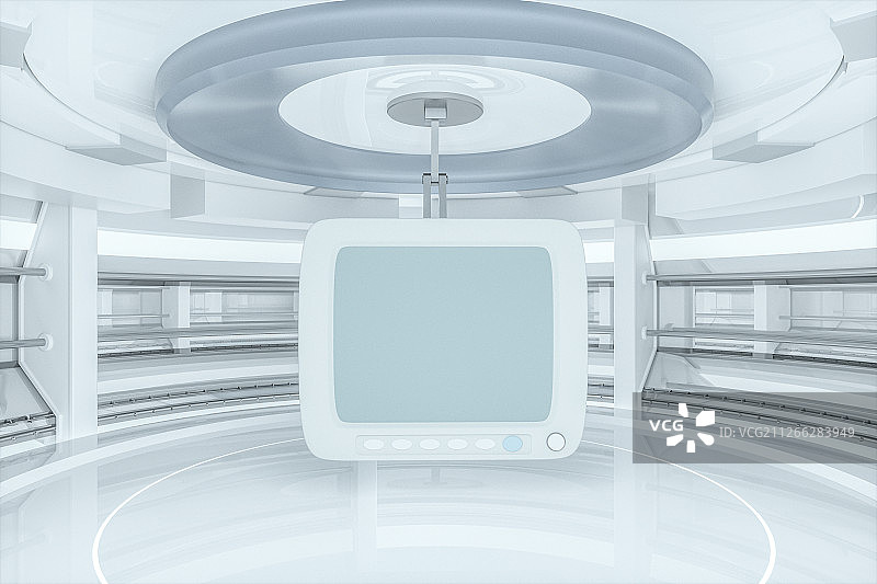 空房间内的空白屏幕显示器 三维渲染图片素材