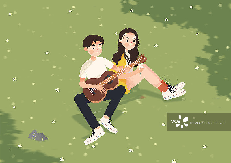 情人节陪着女朋友弹吉他约会的男生图片素材