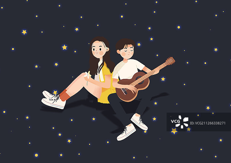 情人节陪着女朋友弹吉他约会的男生图片素材