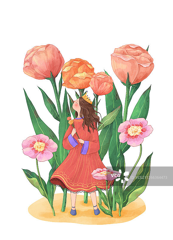 清新花朵与女孩插画3图片素材