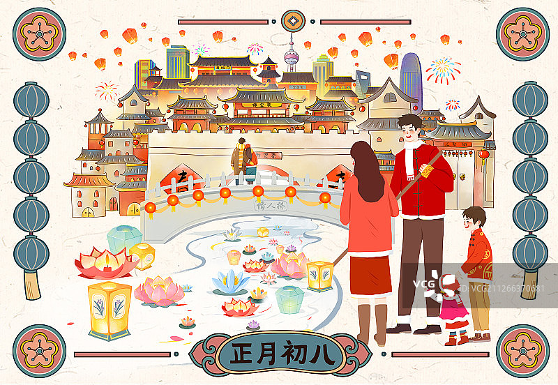 正月初八 放生祈福 散花灯图片素材