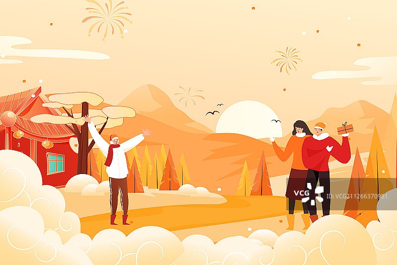 卡通2020鼠年新年春节回家过年活动中国风背景矢量插画图片素材