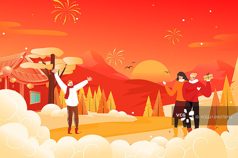 卡通2020鼠年新年春节回家过年活动中国风背景矢量插画图片素材