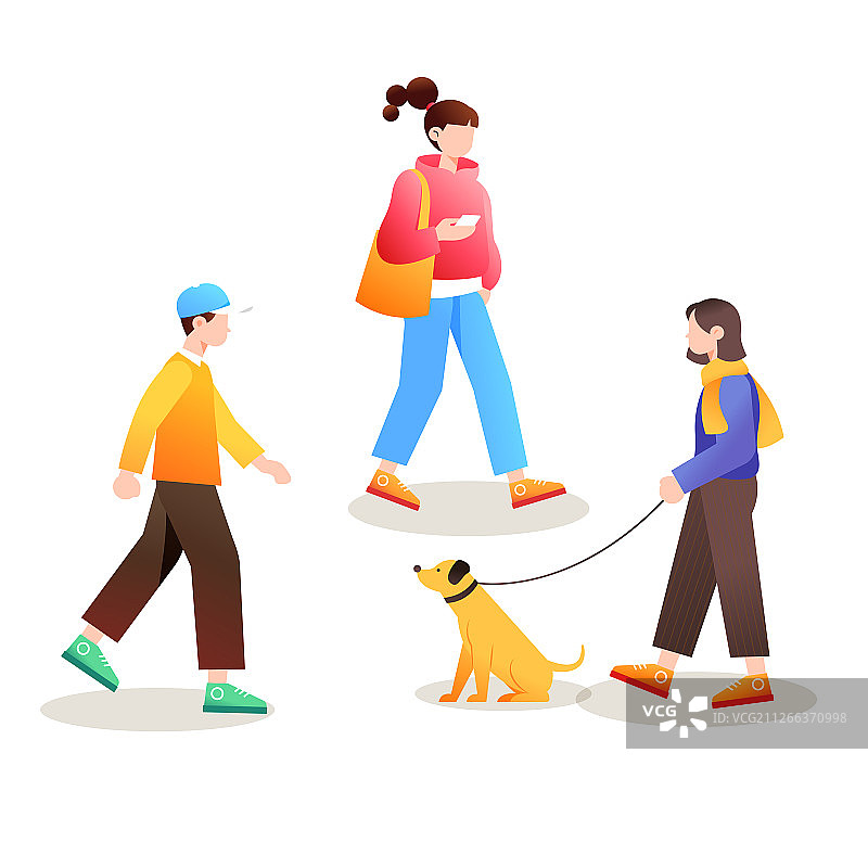 卡通人走路渐变形态矢量元素插画图片素材