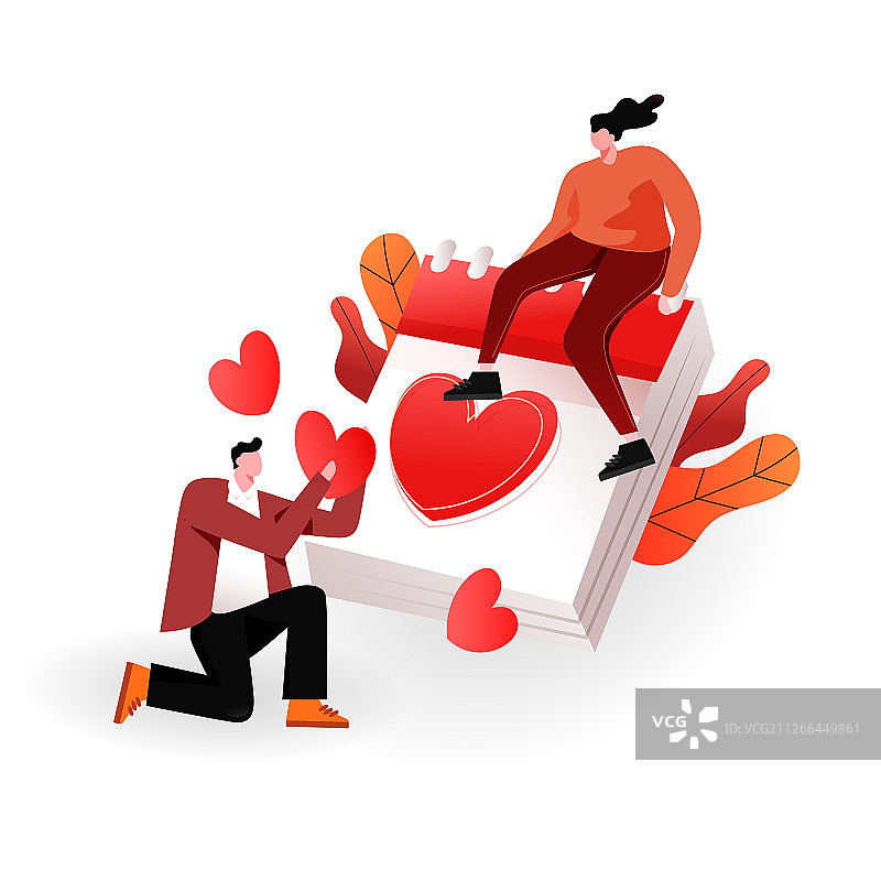 卡通清新白色情人节浪漫情侣纪念日日历背景矢量插画图片素材