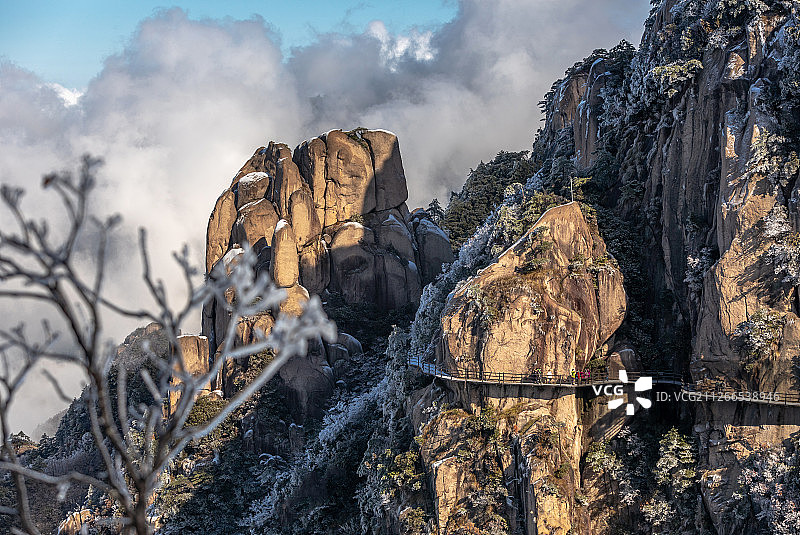 九华山花台梦幻雪景图片素材