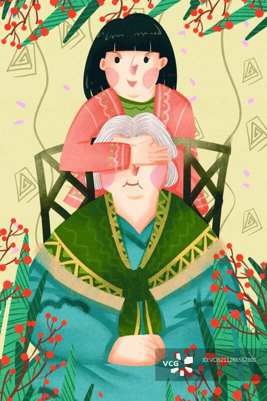 母亲与女儿亲密插画GIF动图图片素材