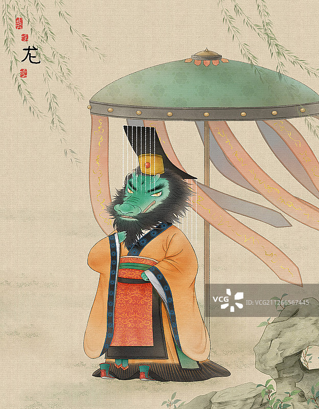 古风工笔十二生肖动物之龙插画插图图片素材
