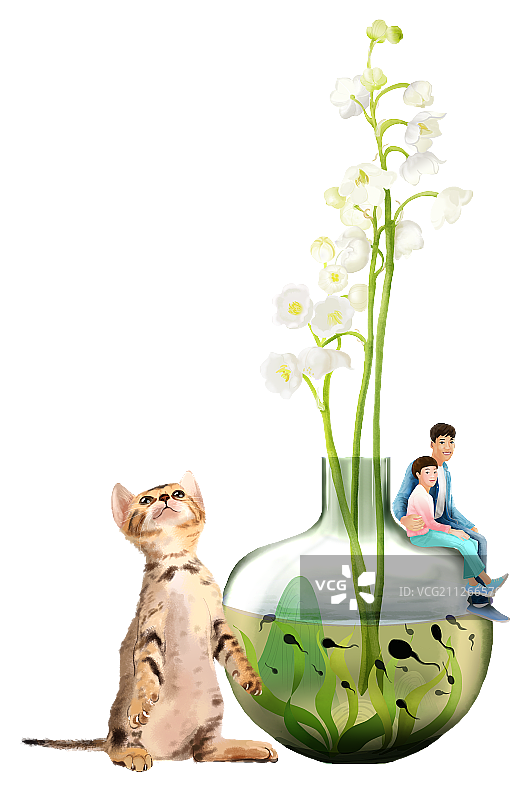 铃兰花与猫图片素材