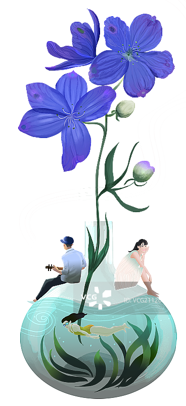 飞燕草与少女图片素材