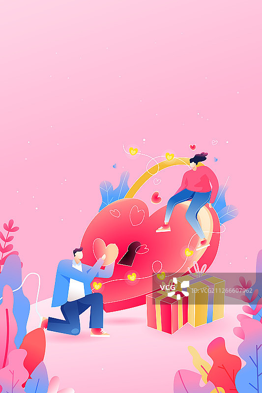 卡通清新白色情人节浪漫情侣电商促销活动背景矢量插画图片素材